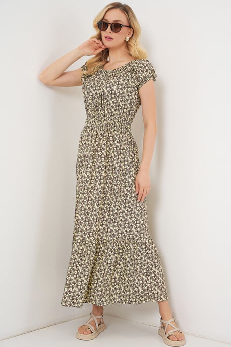 Floral A-Form Maxi-Kleid mit elastischen Details - Image 4