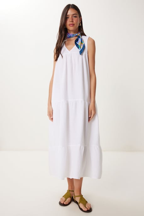 Rüschen V-Ausschnitt Midi-Kleid - Image 2
