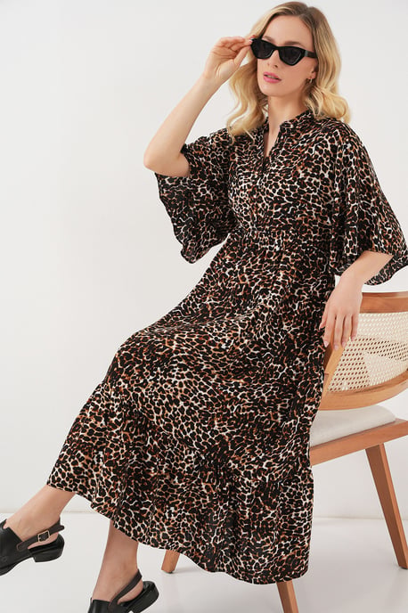Bedrucktes V-Ausschnitt Midi-Kleid mit Dreiviertelärmeln - Image 1
