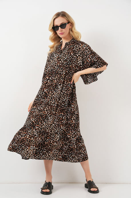 Bedrucktes V-Ausschnitt Midi-Kleid mit Dreiviertelärmeln - Image 3