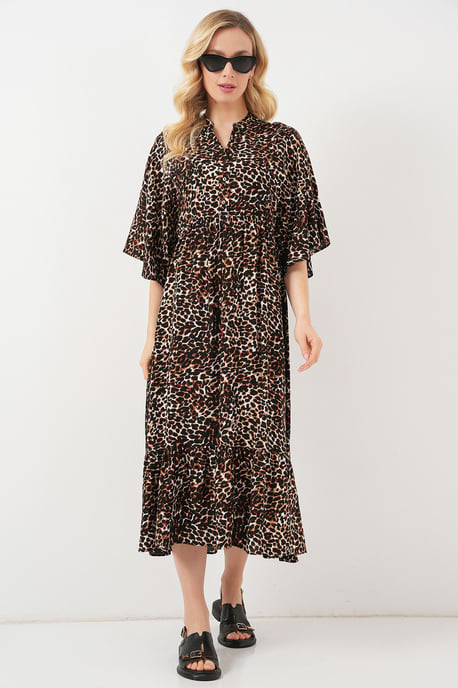 Bedrucktes V-Ausschnitt Midi-Kleid mit Dreiviertelärmeln - Image 4