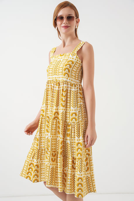 Mustered Midi-Kleid mit quadratischem Kragen - Image 1