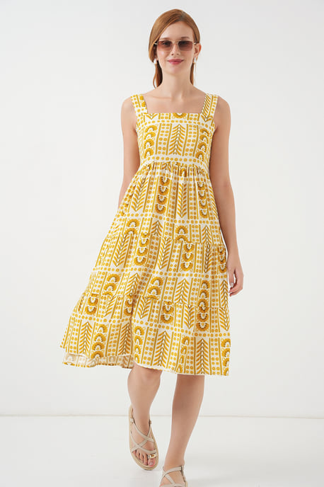 Mustered Midi-Kleid mit quadratischem Kragen - Image 2