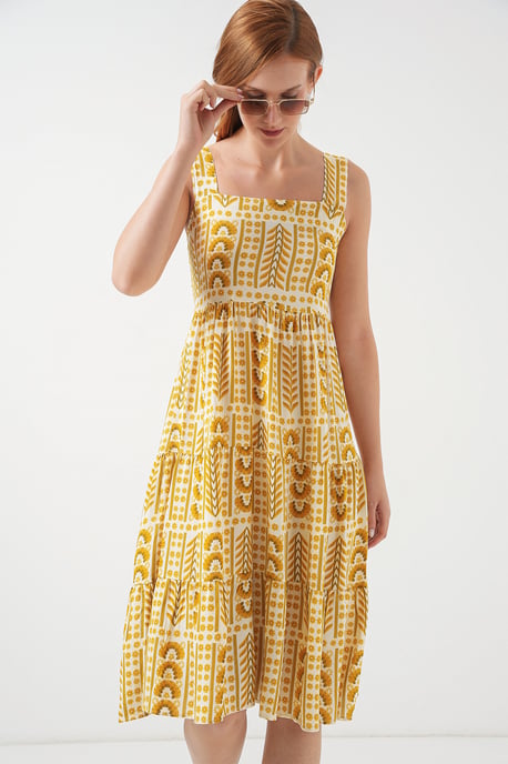 Mustered Midi-Kleid mit quadratischem Kragen - Image 3
