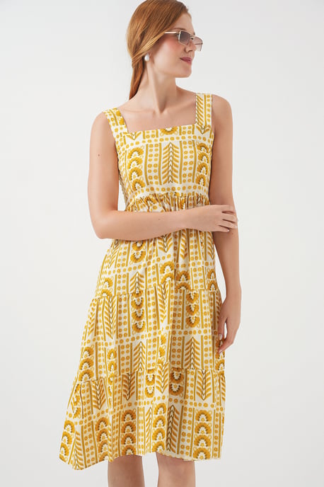 Mustered Midi-Kleid mit quadratischem Kragen - Image 4