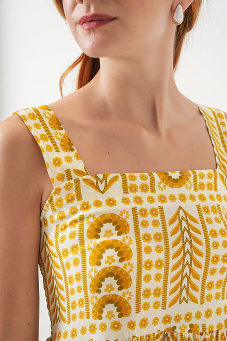 Mustered Midi-Kleid mit quadratischem Kragen - Image 5