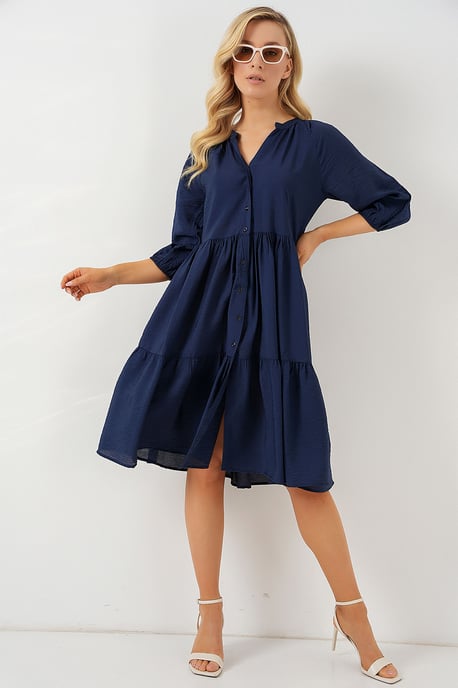 Strukturiertes Midi-Kleid mit Knopfverschluss - Image 3