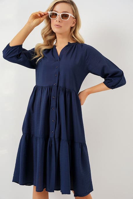 Strukturiertes Midi-Kleid mit Knopfverschluss - Image 4