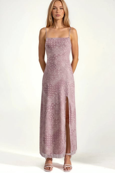 Quadratischer Kragen Bedrucktes Midi-Kleid - Image 6