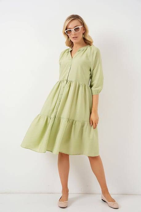 Strukturiertes Midi-Kleid mit Knopfverschluss - Image 3