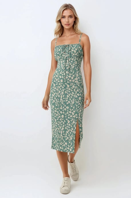 Körperbetontes Midi-Kleid mit Allover-Blumenmuster und Schlitz - Image 2