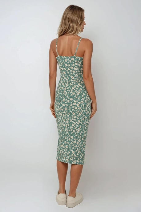 Körperbetontes Midi-Kleid mit Allover-Blumenmuster und Schlitz - Image 4