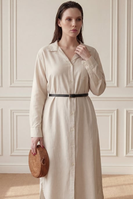 Leinenmischung Midi-Kleid mit Knopfverschluss und Tasche - Image 3
