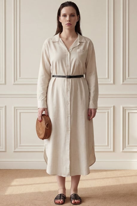 Leinenmischung Midi-Kleid mit Knopfverschluss und Tasche - Image 5