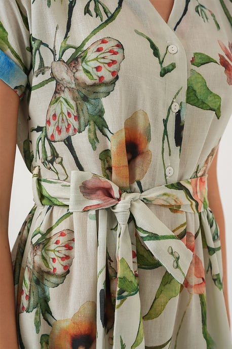 Blütendes V-Ausschnitt-Midi-Kleid mit Schleife - Image 5