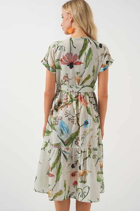 Blütendes V-Ausschnitt-Midi-Kleid mit Schleife - Image 6