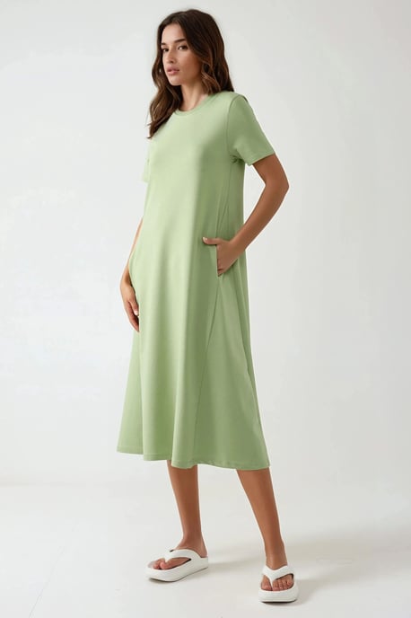 T-Shirt-Kurzarm-Basic-Midi-Kleid - Image 1