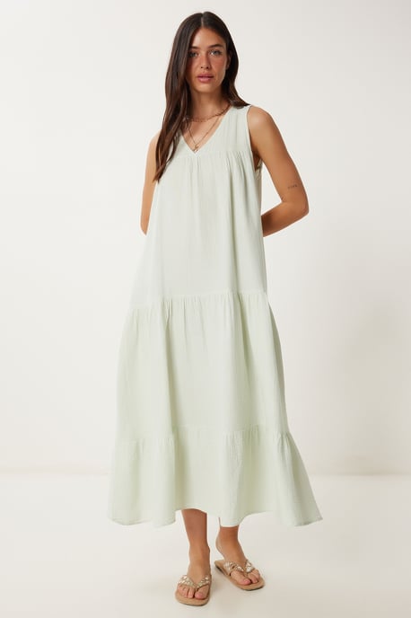 Rüschen V-Ausschnitt Midi-Kleid - Image 2