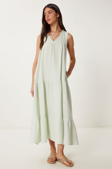 Rüschen V-Ausschnitt Midi-Kleid - Image 3