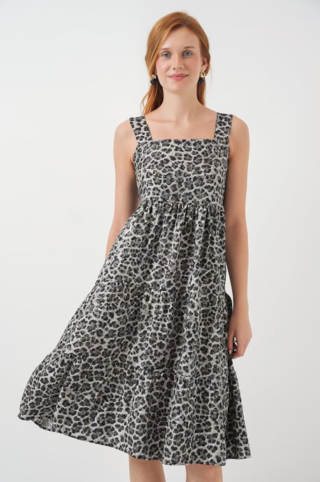 Musteriertes Midikleid mit quadratischem Kragen - Image 1