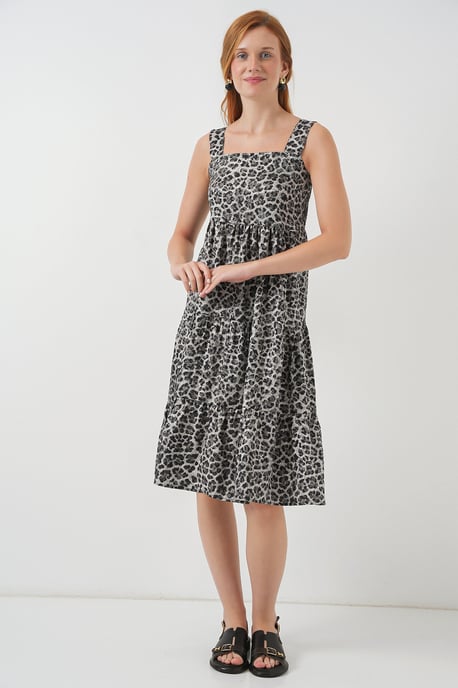 Musteriertes Midikleid mit quadratischem Kragen - Image 2