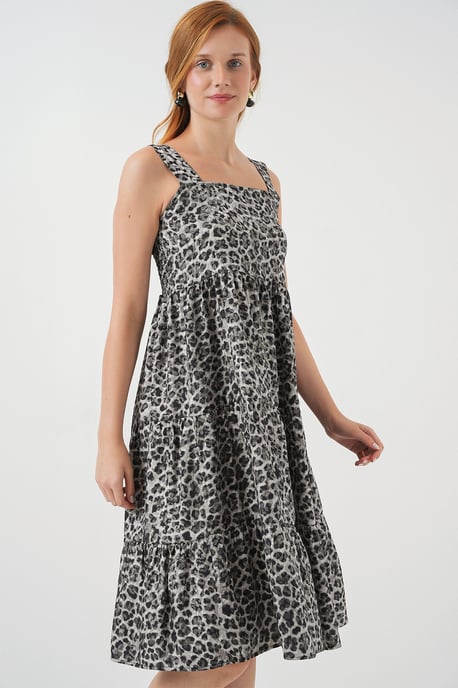 Musteriertes Midikleid mit quadratischem Kragen - Image 3