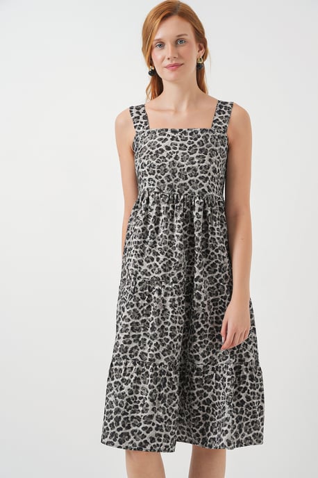 Musteriertes Midikleid mit quadratischem Kragen - Image 4