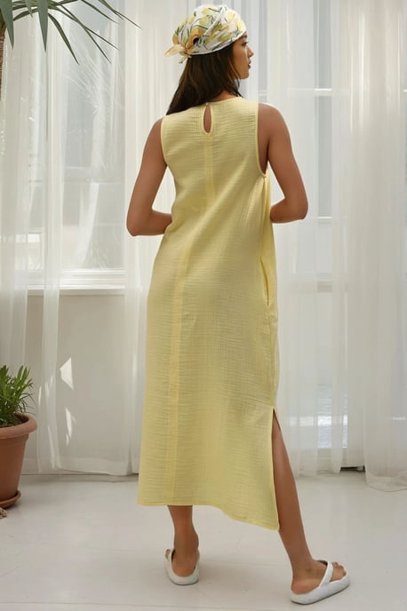 Strukturierter Baumwoll-Midi-Strandkleid mit Schlitz - Image 3