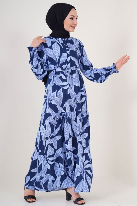 Blätterdruck Langarm Schichten-Maxikleid - Image 2