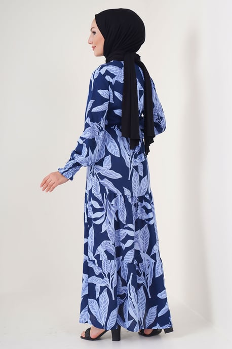 Blätterdruck Langarm Schichten-Maxikleid - Image 6