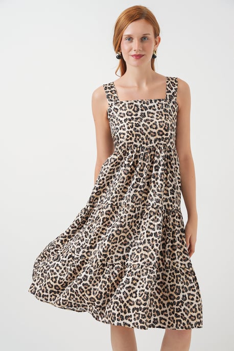 Gemustertes Midikleid mit Quadratkragen - Image 1