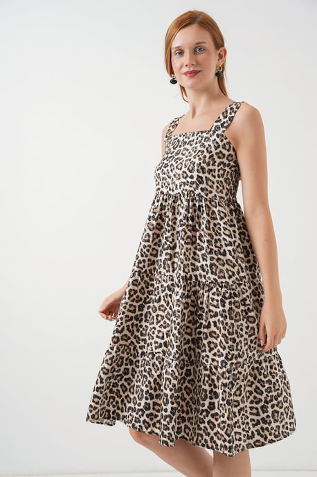 Gemustertes Midikleid mit Quadratkragen - Image 3