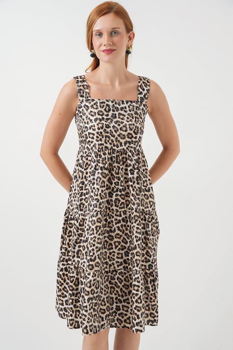 Gemustertes Midikleid mit Quadratkragen - Image 4