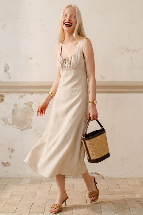 Midi Leinenkleid mit Bindedetail - Image 1