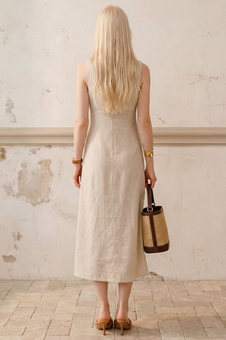 Midi Leinenkleid mit Bindedetail - Image 2