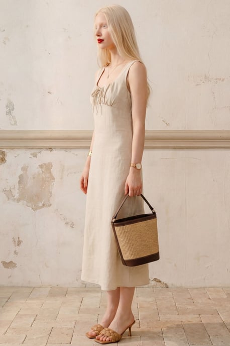 Midi Leinenkleid mit Bindedetail - Image 3