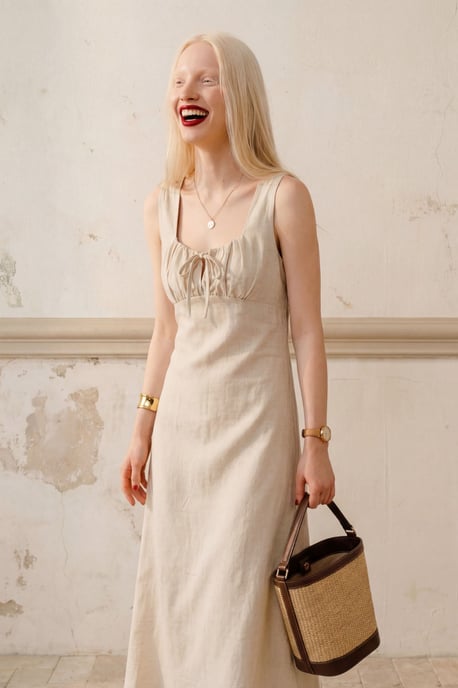 Midi Leinenkleid mit Bindedetail - Image 4