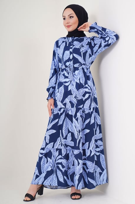 Blätterdruck Langarm Schichten-Maxikleid - Image 3