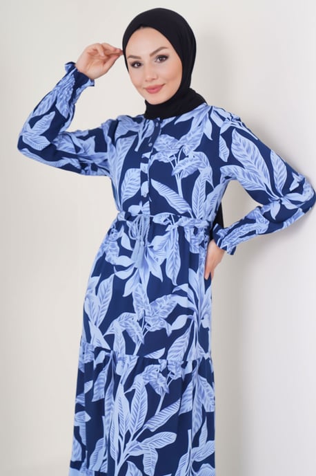 Blätterdruck Langarm Schichten-Maxikleid - Image 4