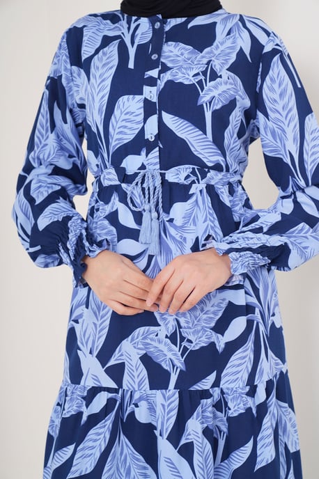 Blätterdruck Langarm Schichten-Maxikleid - Image 5