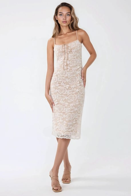 Hiccup Midi-Bodycon-Kleid mit quadratischem Spitzenkragen - Weiß - Image 4