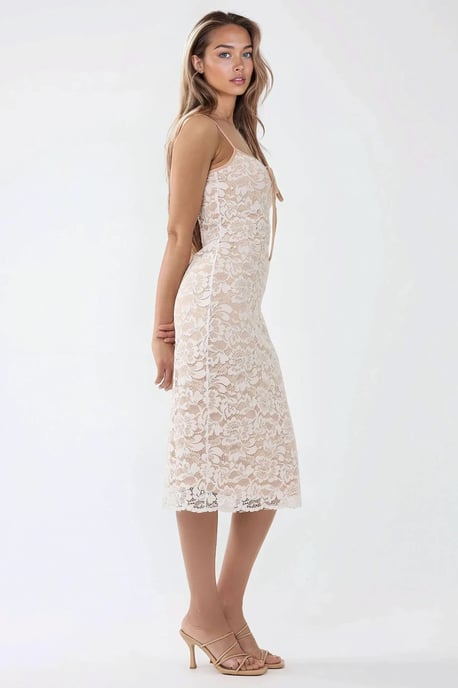 Hiccup Midi-Bodycon-Kleid mit quadratischem Spitzenkragen - Weiß - Image 5
