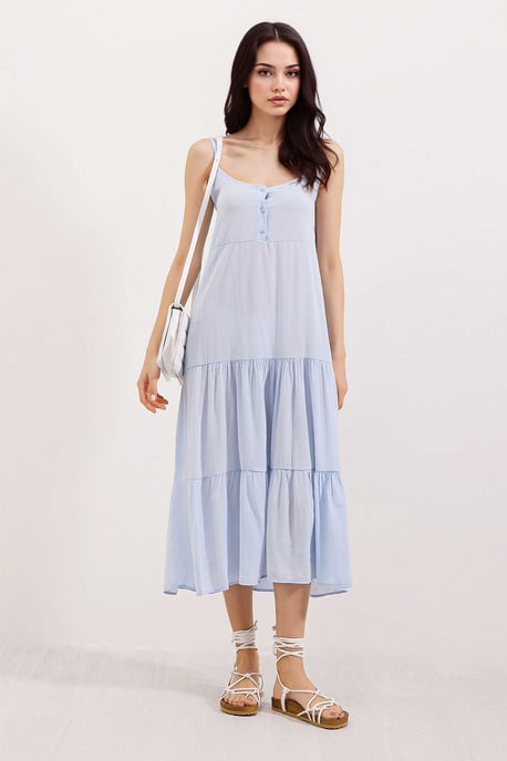 Lockeres Midi-Kleid mit quadratischem Kragen - Image 1