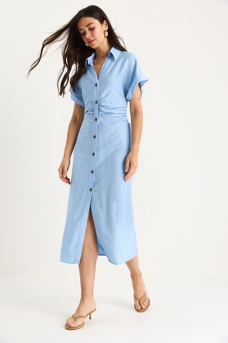 V-Ausschnitt Midi-Kleid mit Knopfverschluß - Image 3