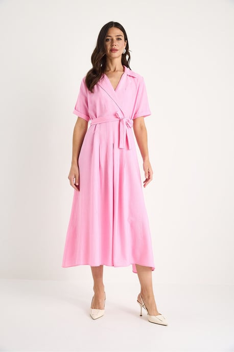 Midi-Kleid mit Schalkragen und Gürtel - Image 2