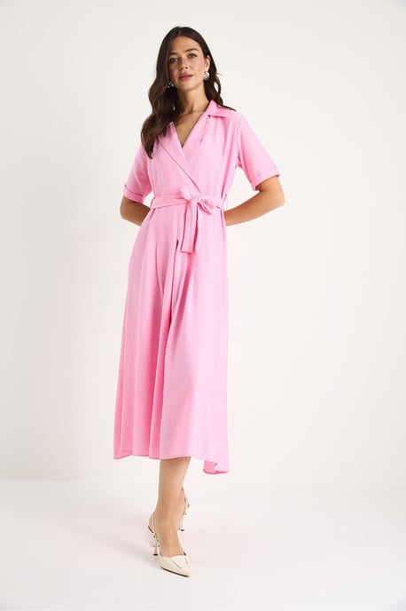 Midi-Kleid mit Schalkragen und Gürtel - Image 3