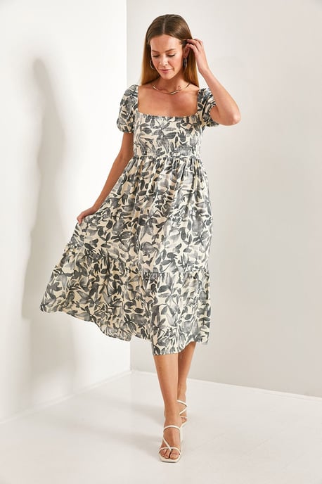 Floral Midi-Kleid mit quadratischem Kragen - Image 2