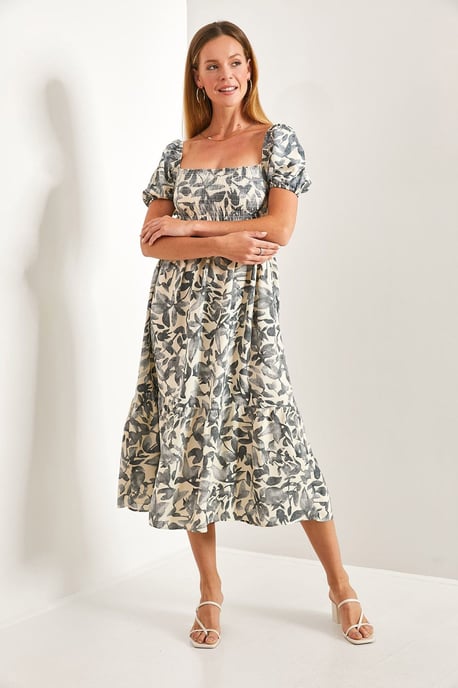 Floral Midi-Kleid mit quadratischem Kragen - Image 3