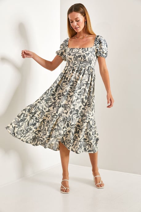 Floral Midi-Kleid mit quadratischem Kragen - Image 4