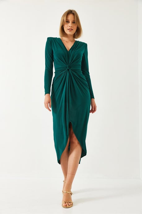 V-Ausschnitt Raffung Midi-Kleid - Image 3